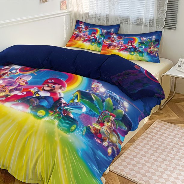Mario Print Bedding Set Pattern Duvet Cove Set 3 Pieces 1 Quilt Cover And 2 Pillowcases for Women Men Teens