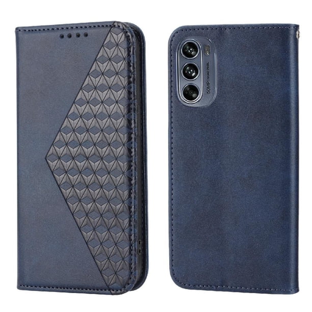 Funda Flip FOXDOCK para Motorola Moto G62 , Estilo Billetera con Diseño Rombo, Correa de Mano y Soporte, Uso Diario