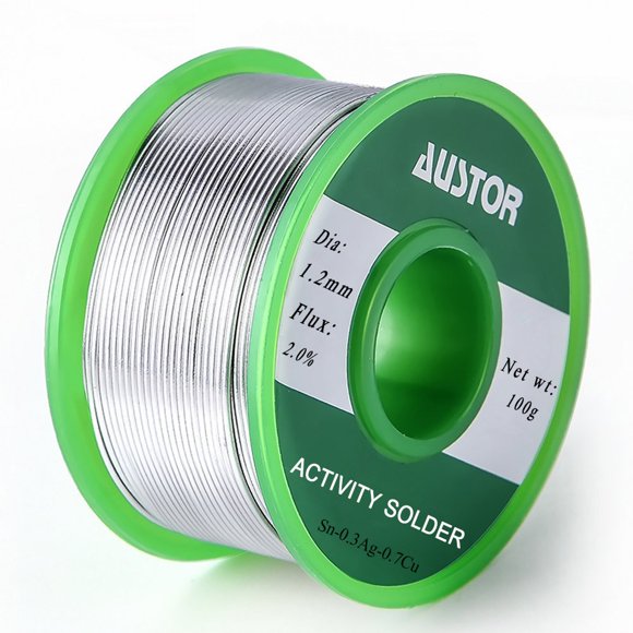 Hilo de soldadura AUSTOR de 1,2 mm sin plomo con núcleo de colofonia, 100 g
