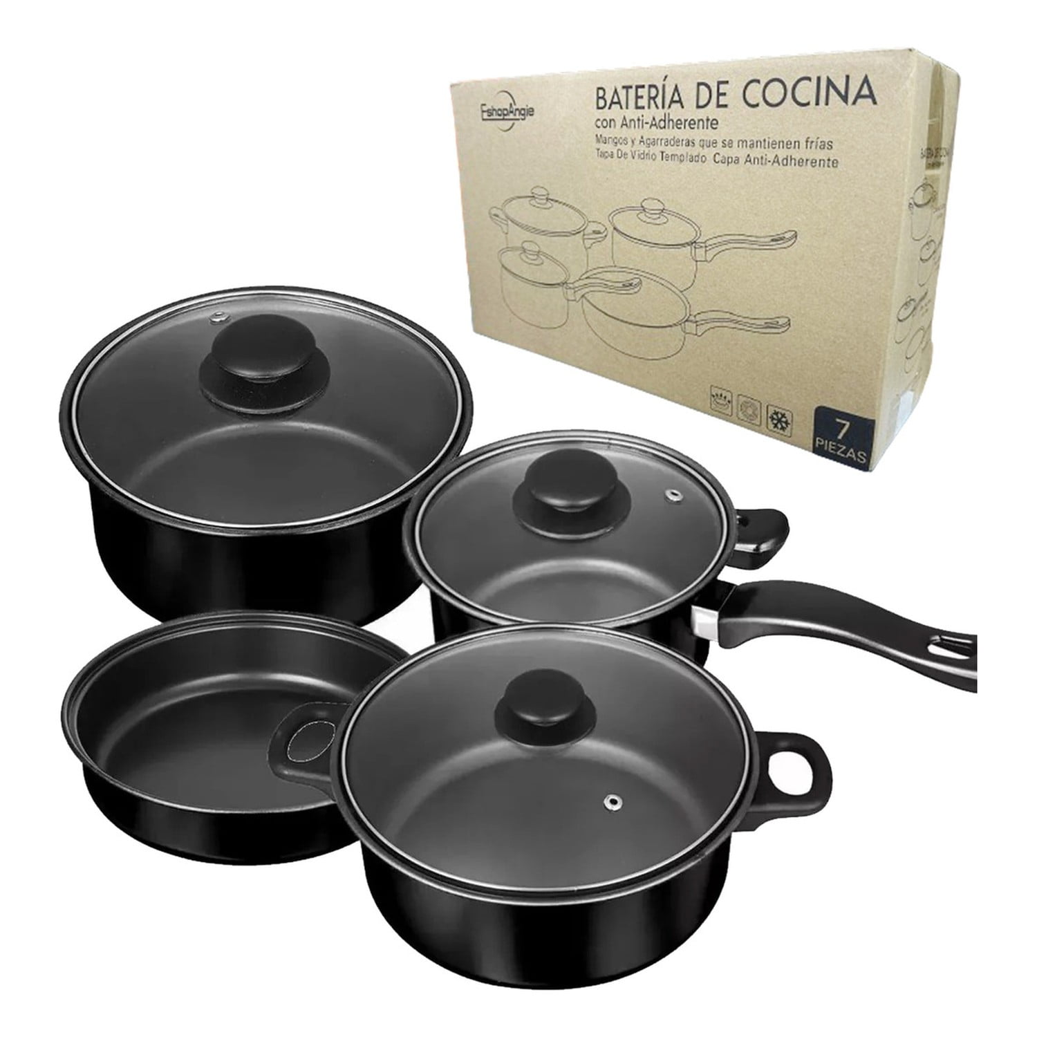 Genérico - Juego Batería Ollas 7 Piezas Antiadherente