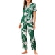 thumbnail image 2 of INSPIRE CHIC Conjunto de Pijama de Satén para Mujer, Top de Manga Corta de Seda Floral y Pantalones, 2 Piezas, XS Verde, 2 of 6