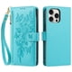 thumbnail image 2 of Funda Billetera Floral en Relieve iphone14 promax con Tarjetero y Cremallera Verde, 2 of 6