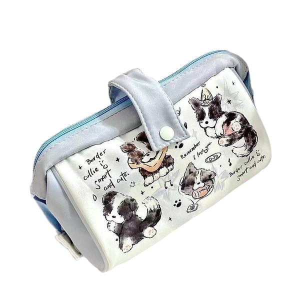 Estuche Para Lápices De Perro, Lona De Dibujos Animados, Gran Capacidad, Bolígrafo Para Cachorro, Bolsa De Maquillaje Para Niñas, Cachorro Border Collie