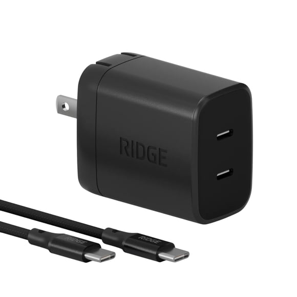 Cargador de pared The Ridge 45W de doble USB‑C negro mate