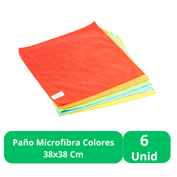 Paño Microfibra Colores 38x38 cm Pack 6 Unidades
