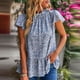 thumbnail image 2 of Camisa de manga corta con orillo fibroso, cuello alto, volantes, dobladillo suelto, estampado floral, blusas casuales, tops para diario, 2 of 6