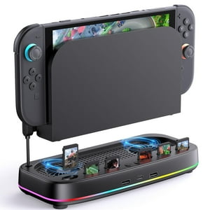 Genérico - Ventilador De Refrigeración Para Nintendo Switch 2 Dock Con Doble Ventilador, 3 Velocidades Ajustables, Modos De Luz Rgb, 6 Ranuras Para Tarjetas De Juego, 3 Puertos Usb Y Base De Disipación De Calor