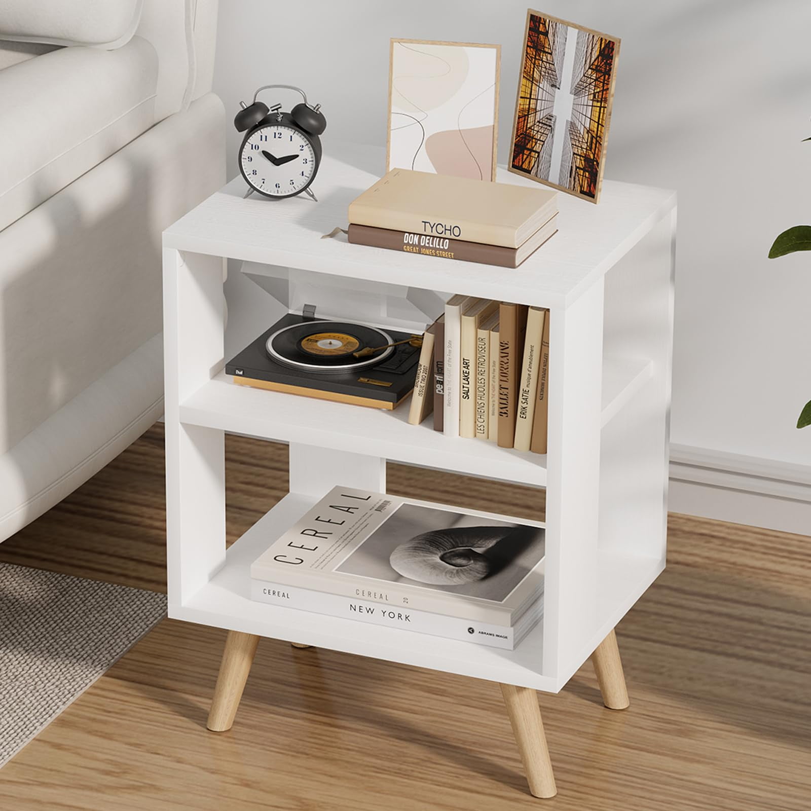 Mesa De Noche Moderna Aenuert Blanca De 2 Niveles
