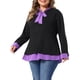 thumbnail image 4 of Blusa de Oficina Casual Suave de Manga Larga 2 en 1 con Lazo en el Cuello y Bloque de Color para Mujer de Talla Grande de Agnes Orinda 2X Púrpura, 4 of 6