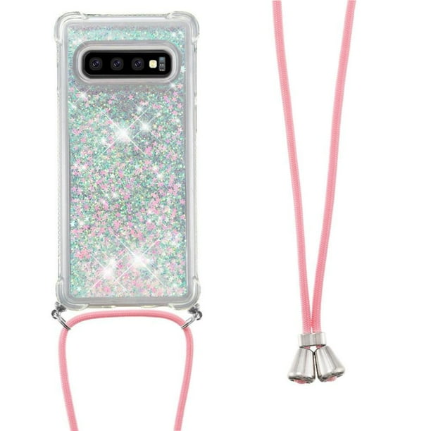 Funda FOXDOCK para Samsung Galaxy S10 Plus con Cuerda Ajustable, Brillo Líquido, Protección Antigolpes y Lente – Ideal para Regalo