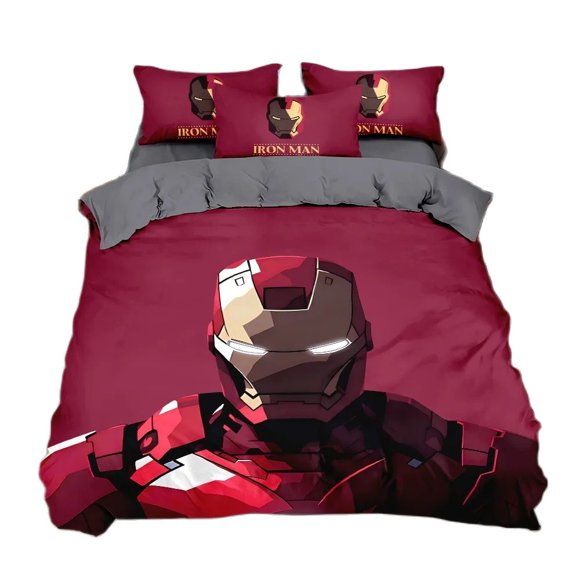 x371 Bed SheetsAnime Avengers Iron Man Bedding Set,Cartoon s Duvet Cover with Pillowcases,Hulk Iron Man Quilt Cover For children 3-Piece Bedding Set (1 Duvet Cover + 2 Pillow Shams) nj371