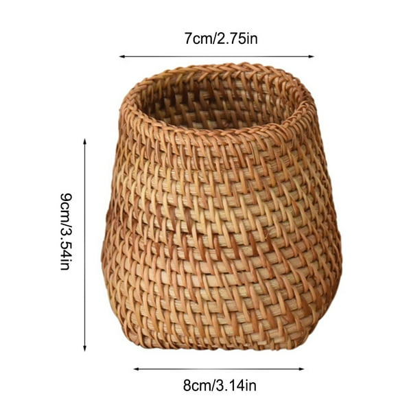 Handwoven Rattan Pen Holder and Makeup Brush Cup - Adorable and Sturdy Stationery Storage Box for Home, School, and Office