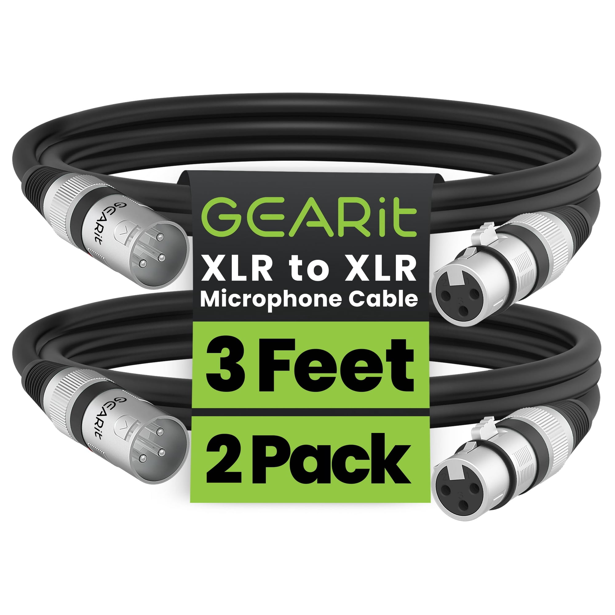 Cables Xlr Gearit Para Micrófono Macho A Hembra, 3 Pines, 1 M, Paquete De 2