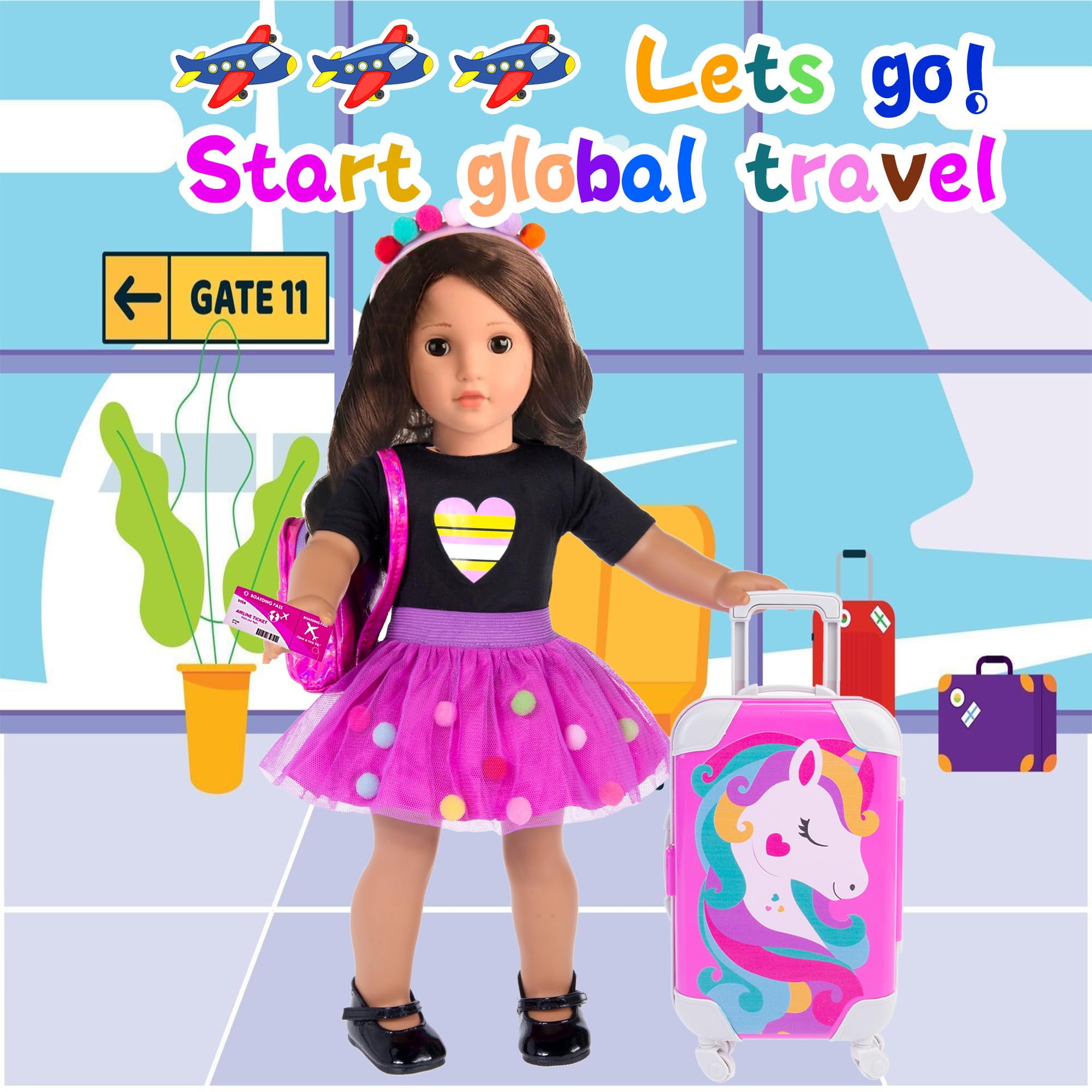 Set de Viaje Ropa y Accesorios ebuddy Doll 18 Pulgadas Morado
