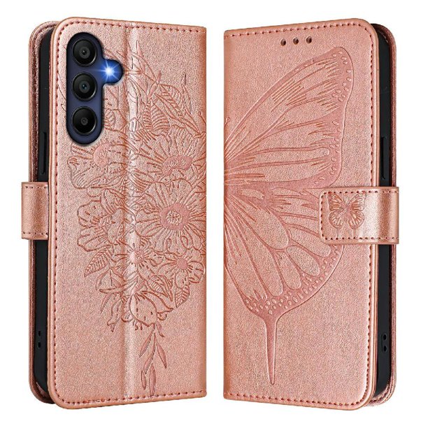 Funda cartera mariposa para Samsung Galaxy A16 4G con soporte y ranuras para tarjetas Oro rosa