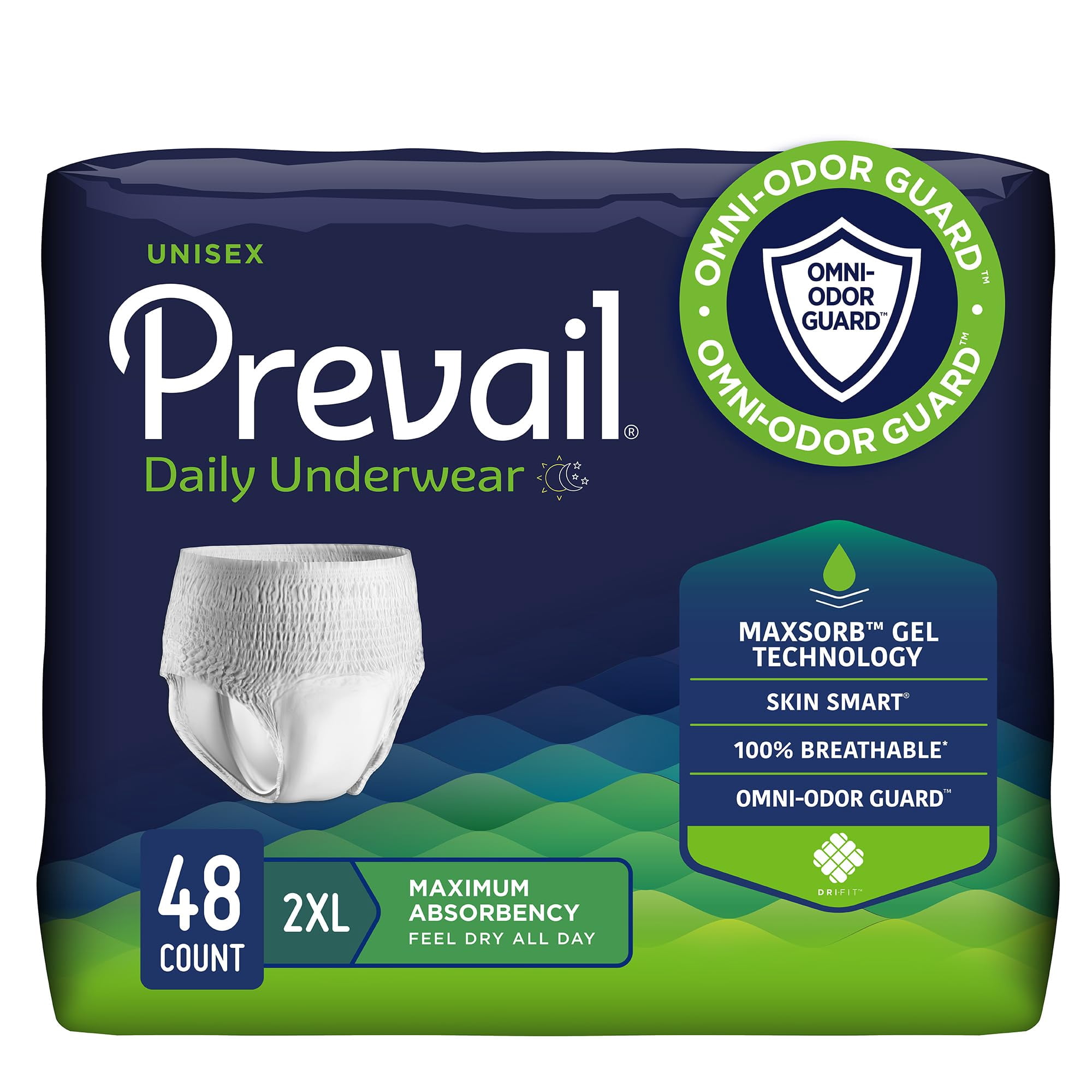 Ropa Interior Protectora Prevail Daily Unisex Xxl 68-80 Pulgadas 48u