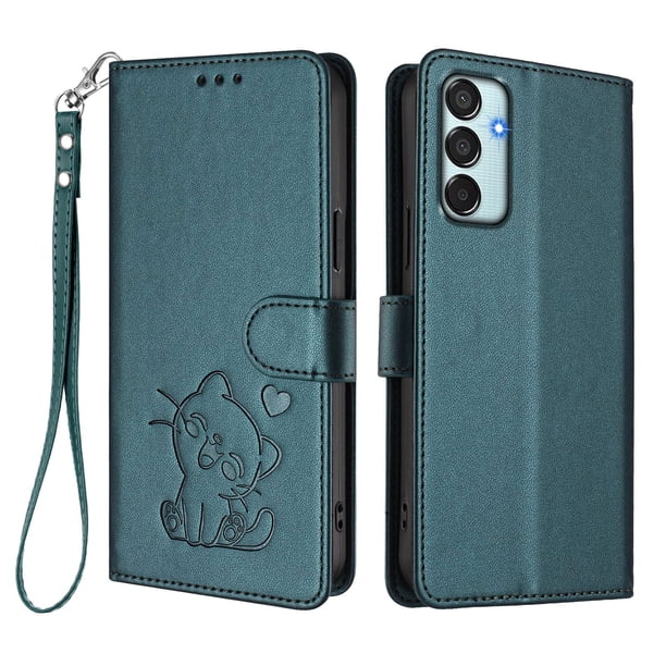 Carcasa Billetera de Cuero Sintético para Samsung Galaxy M15 5G, Verde Oscuro