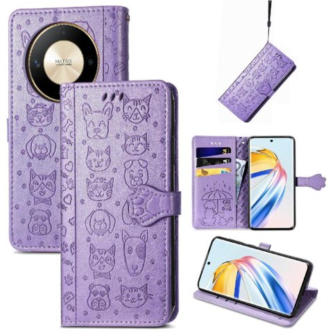 Funda Cartera Foxdock Para Honor X9B , Flip Pu Con Relieve De Gatos Y Perros, Tarjetero Y Soporte