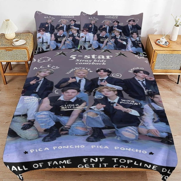 Juego De Ropa De Cama Stray Kids Funda Nórdica Cómoda Y Ligera Con Estampado De Dibujos Animados 3 Piezas