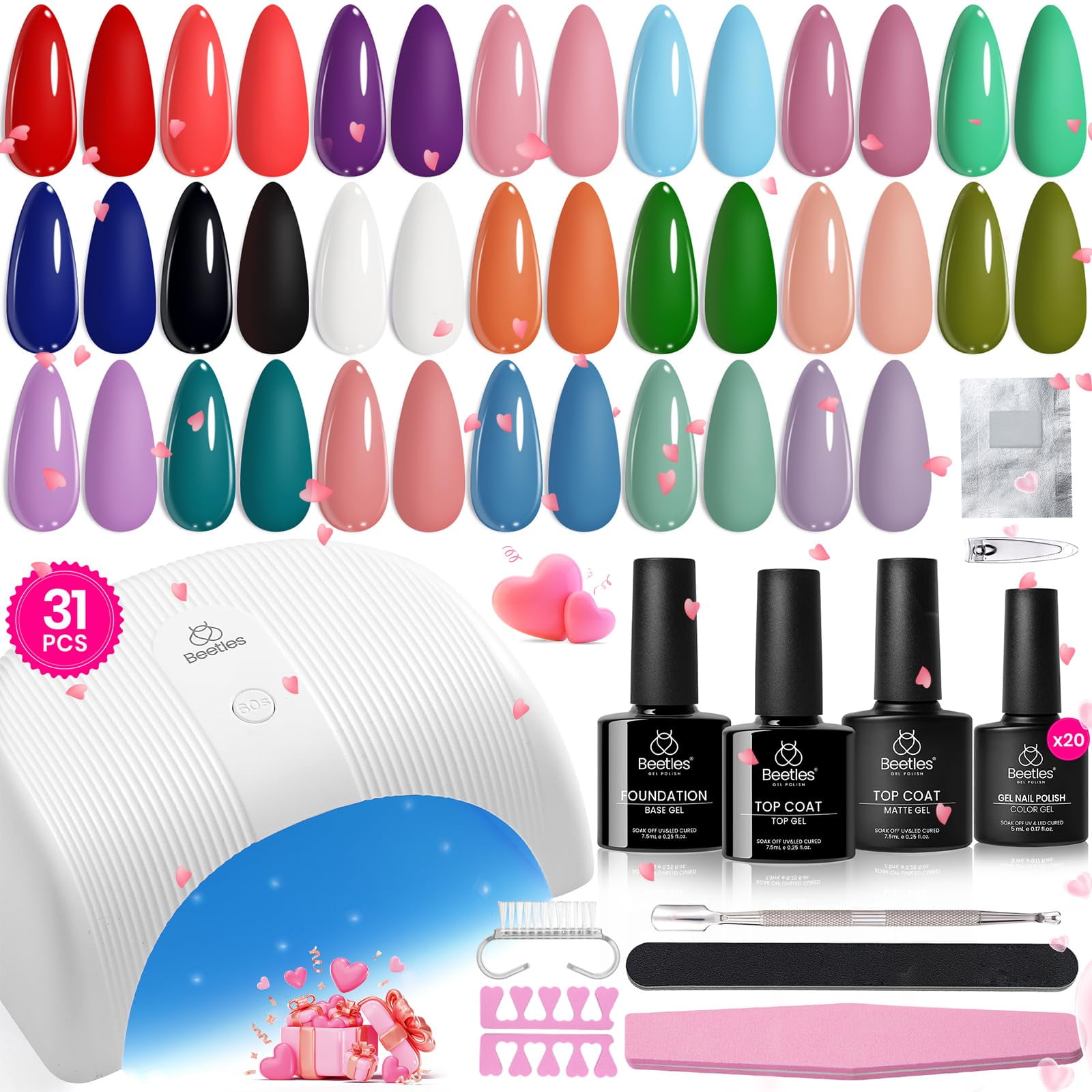 Beetles Gel Polish - Kit De Esmaltes De Uñas En Gel Beetles, 31 Unidades Con Luz Uv Para Mujer