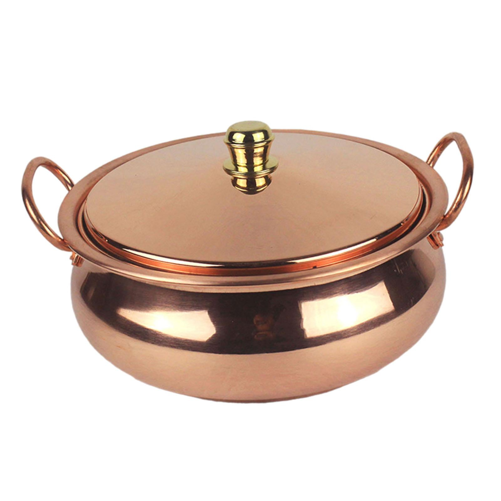 Magideal - Olla De Cobre, Utensilios De Cocina De Cobre Con Tapa, Cacerola Binaural, Olla Para Shabu Shabu, Apta Para Estufas De Inducción, Para Uso Doméstico Y 24cm