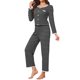 thumbnail image 2 of Conjunto de Pijama de Encaje para Mujer INSPIRE CHIC, Conjunto de 2 Piezas de Manga Larga a Rayas, Conjunto a Juego Lindo 2026 Otoño Invierno XL Negro, 2 of 6