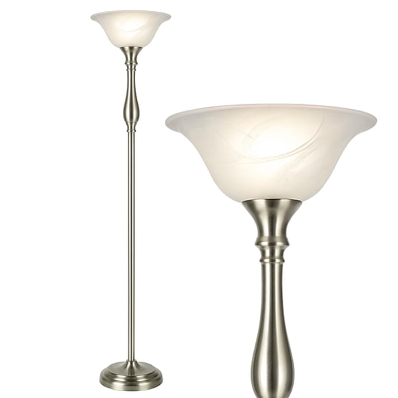 Lámpara de Piso LIGHTACCENTS 183 cm Níquel Cepillado Vidrio Blanco