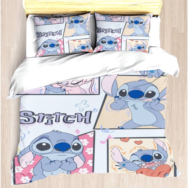 -Printed Duvet Cover Set, Co-Branded Bedding, Stitch Cartoon, Modern Bedding Sets, 3PCs