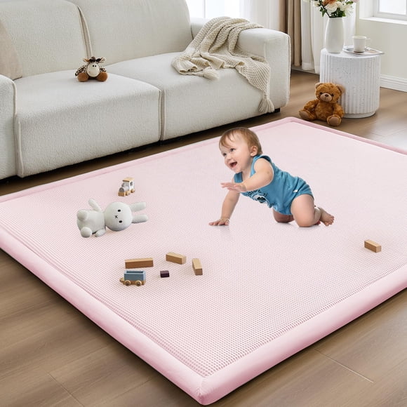 Alfombra de juego ILPEOD 203 x 279 cm, 3,5 cm de grosor, espuma a cuadros rosa