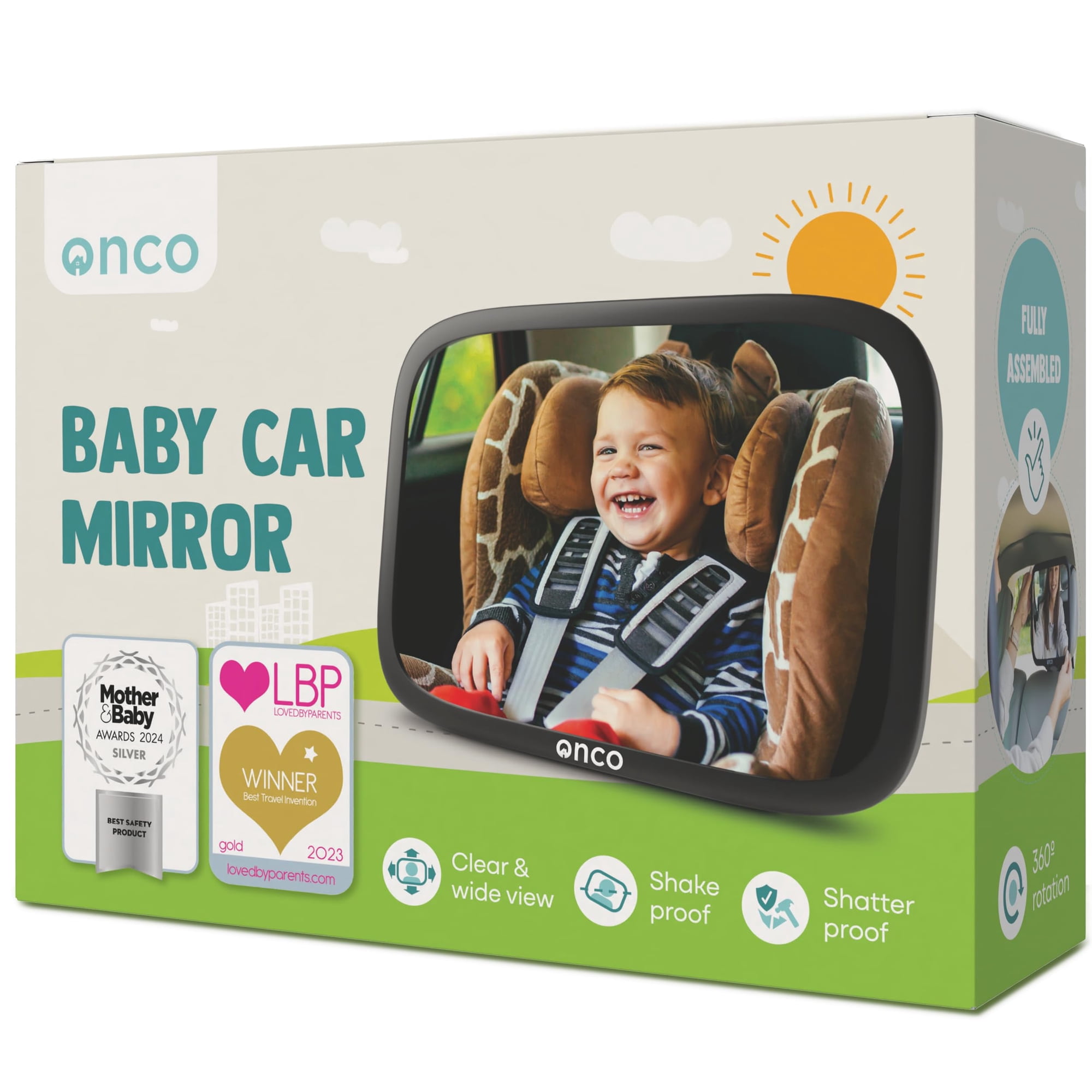 Espejo Para Auto De Bebé Onco 24x17 Cm Irrompible Con Rotación 360°