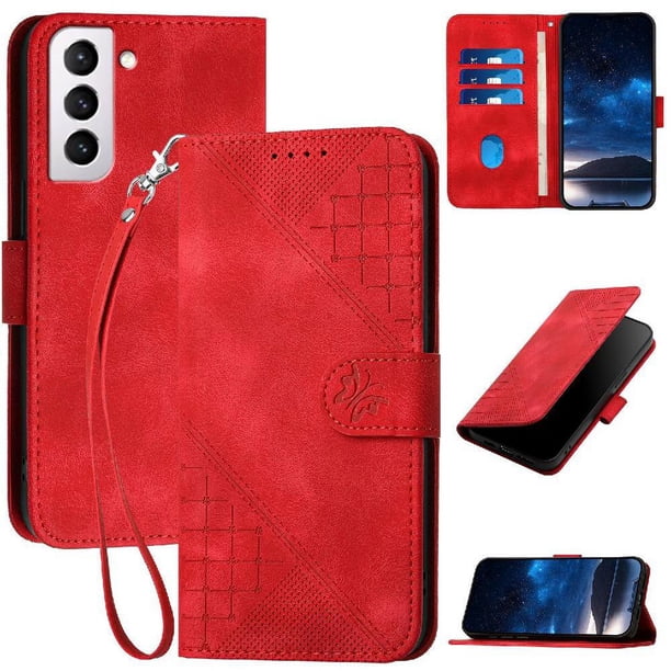Funda Flip Premium Fibra de Carbono para Samsung Galaxy S21 Plus con Soporte y Cierre Rojo