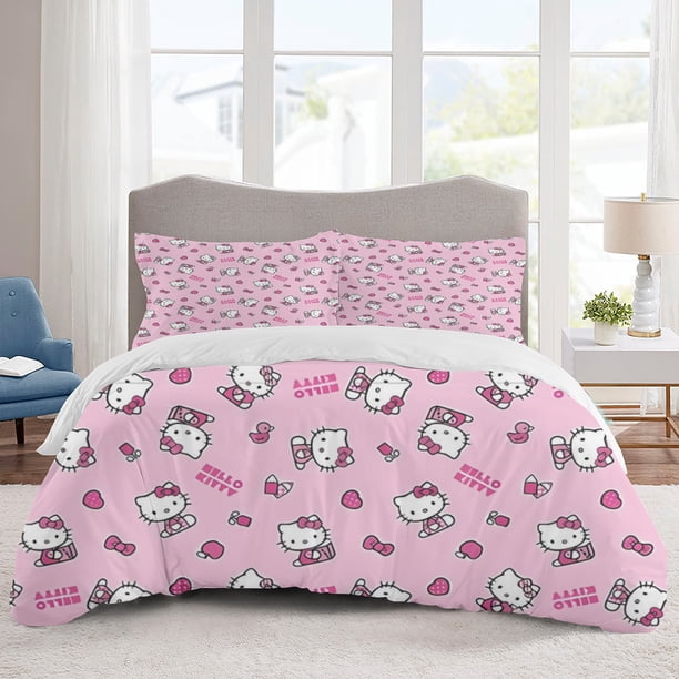 Hello kitty Bedding Sets Cartoon Duvet Cover Lightweight 3 Piece Bet Sets for Kids Boys Girls