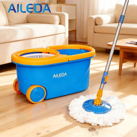 Spin Mop 360° Aileda Color Azul (1 Repuesto) | Balde Centrífugo con Ruedas para Arrastre