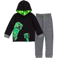 Conjunto De Sudadera Con Capucha Y Pantalones De Forro Polar Minecraft Creeper Para Niños