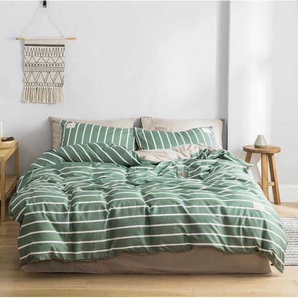 Simple Green Quilt Duvet Cover Set Doona Cover Super Double3-Piece Bedding Set