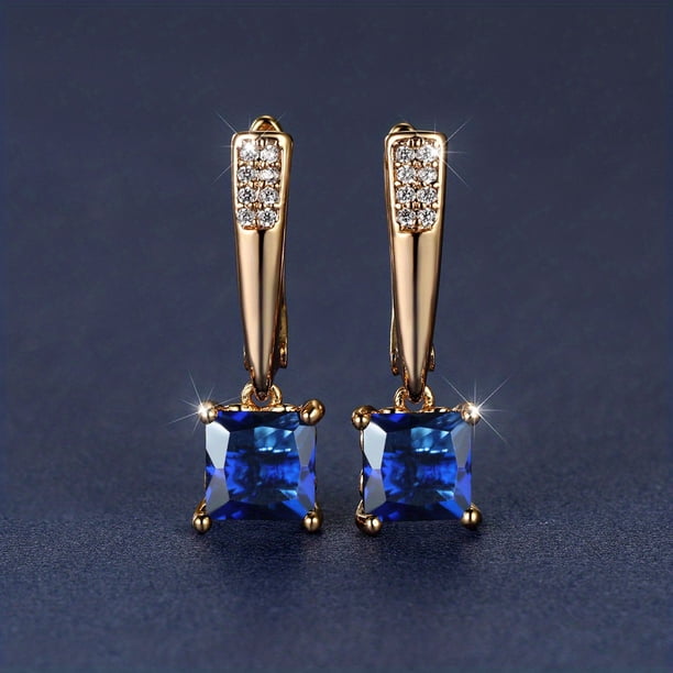 Square Cut Black Stone Emerald Earrings 18K Gold Plated Ornament For Women Daily Decor Jewelry