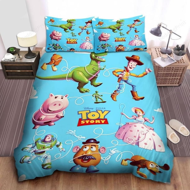 Walt Disney Toy Story Characters Tied Up By Slinky Dog Quilt Duvet Cover Set3-Piece Bedding Set