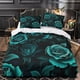 thumbnail image 3 of Juego de cama con estampado de rosas en 3D y diseño de arte gótico, microfibra suave, juego de funda nórdica de 3 piezas, 2 fundas de almohada, cremallera oculta., 3 of 3