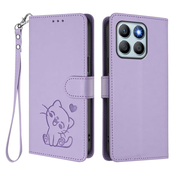 Honor X8B 4G Funda Billetera con Estampado de Gato, Lila Claro