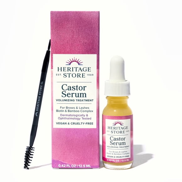 Sérum para pestañas y cejas HERITAGE STORE Aceite de ricino, 12 ml, vegano