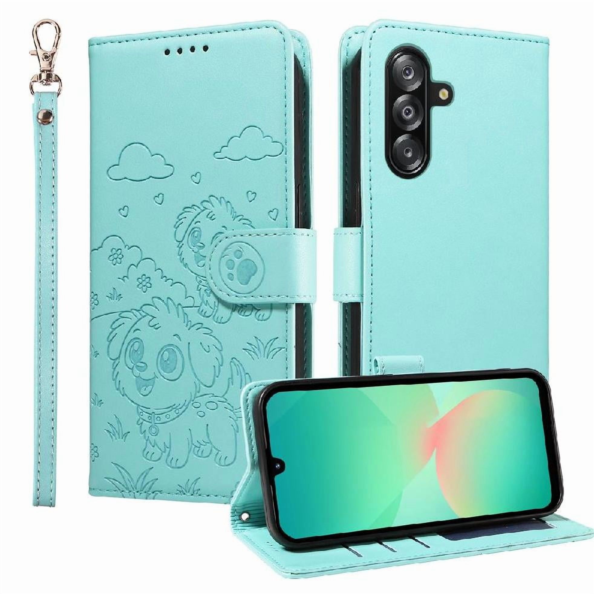 Funda Billetera Foxdock Compatible Con Samsung Galaxy A16, Diseño Perrito Tierno, Ranuras Para Tarjetas Y Soporte Plegable