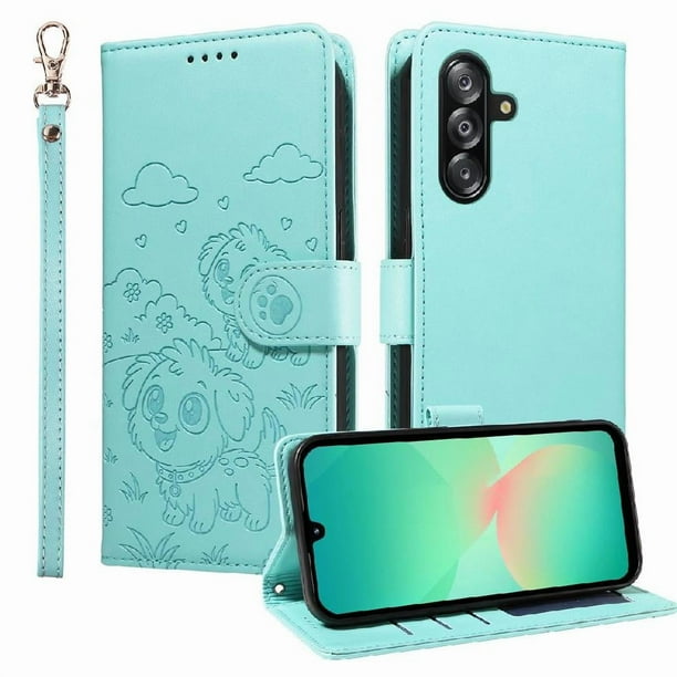 Funda Billetera FOXDOCK Compatible con Samsung Galaxy A16, Diseño Perrito Tierno, Ranuras para Tarjetas y Soporte Plegable