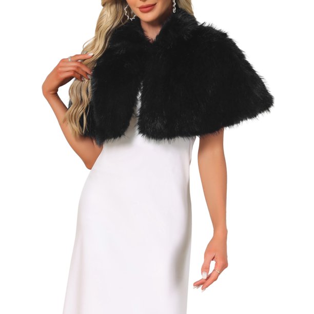 INSPIRE CHIC Chal de Piel Sintética para Boda de Mujeres Capa con Cuello para Novias Damas de Honor Vestido de Noche Chaquetas S Negro