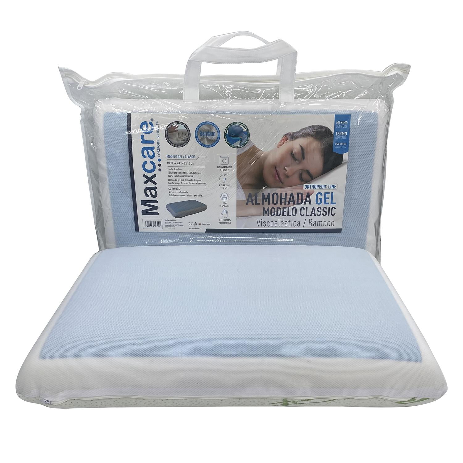 Maxcare - Almohada Viscoelastica Gel Bamboo Pro 63x40x10 Blanco Borrar