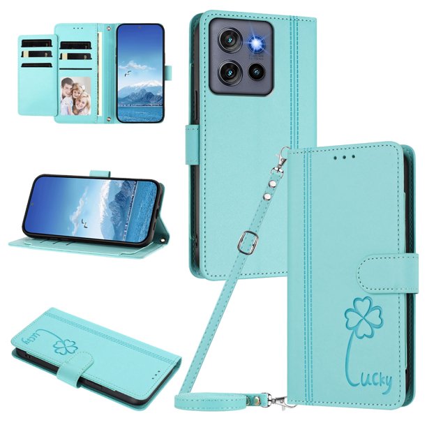 Funda Cartera Trébol para Motorola Moto G Stylus 2026 5G con Ranuras Tarjetas y Carga Inalámbrica Verde menta