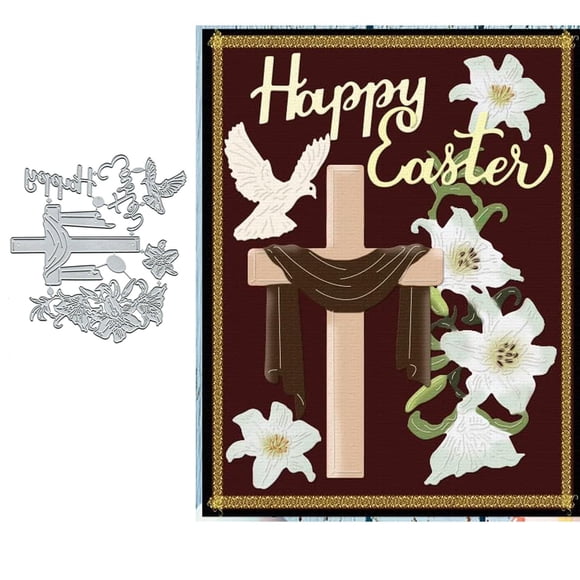 Troqueles metálicos Sznilindm, cruz de Pascua y flor de lirio, 14 x 11 cm