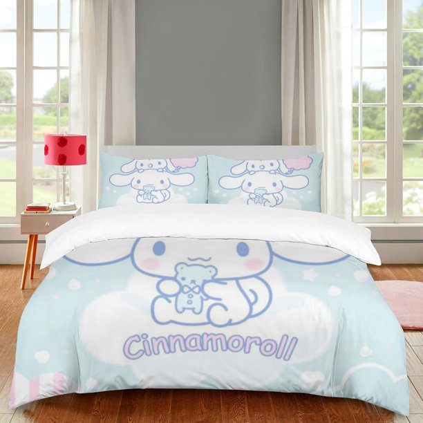 RIDD Lovely Cartoon Cinnamoroll 3D Printing Bedding Set 3 Piece Ultra Soft 100% Polyester Duvet Cover Set Includes 1 Bed Cover and 2 Pillowcases Boys and Girls Gift