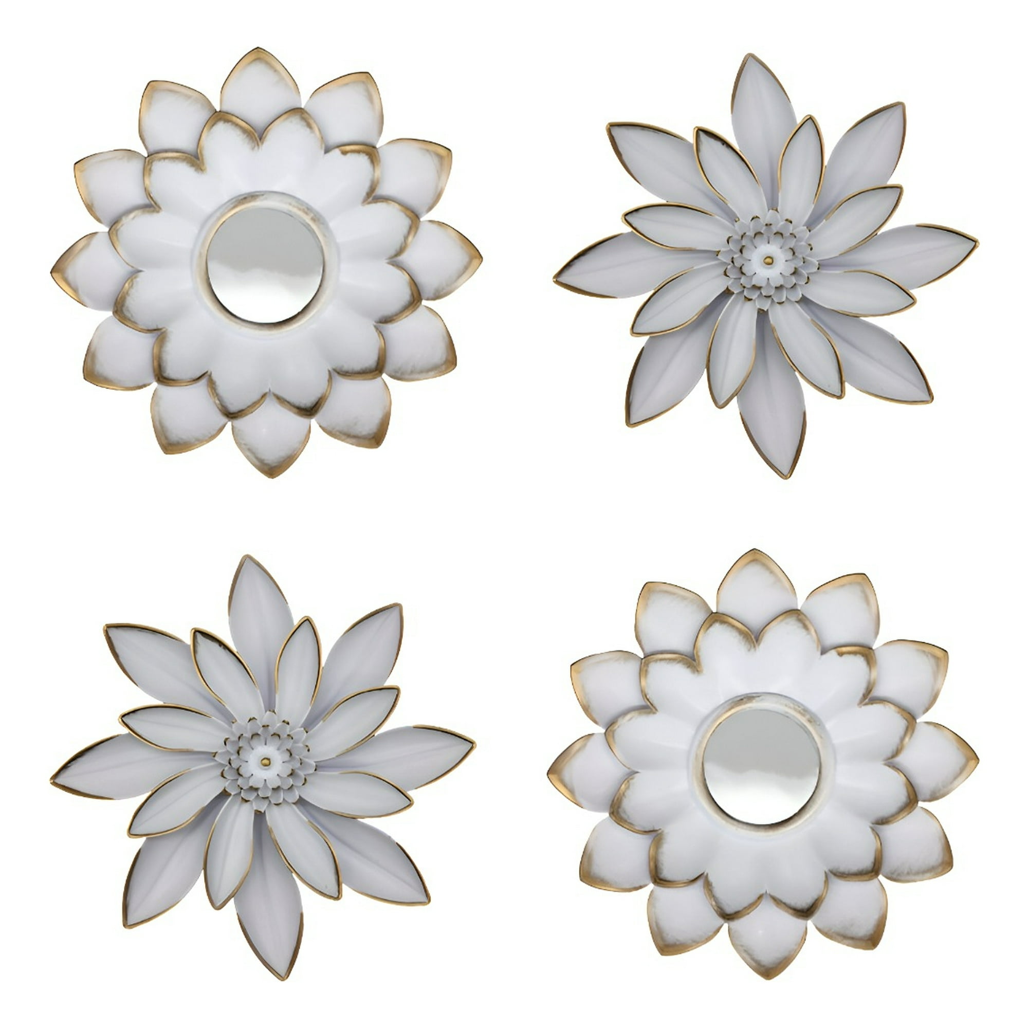 Genérico - Set 4 Espejos Y Flores De Loto Decorativos Blanco Jhn