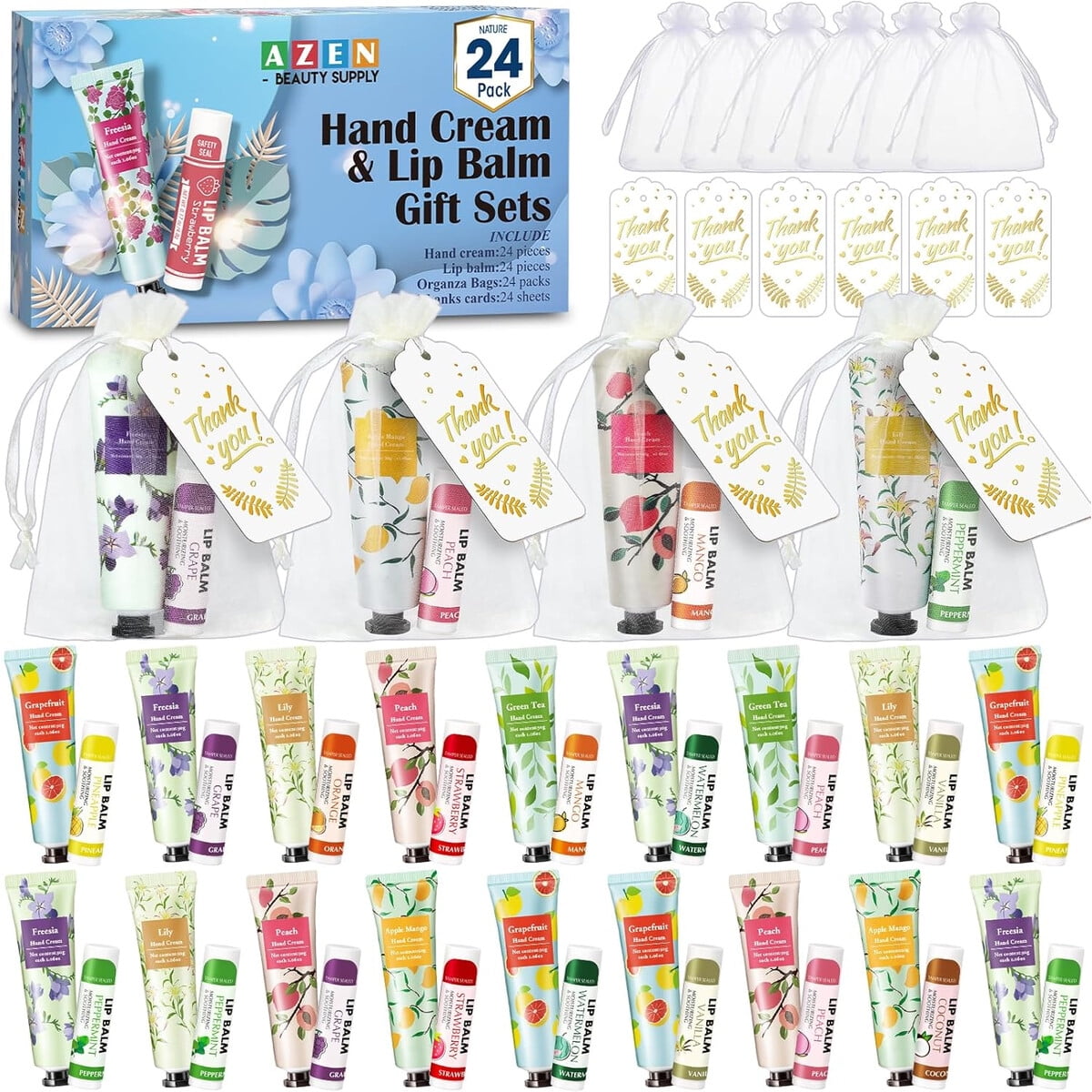 Set Regalo Azen 24 Cremas De Manos Y Bálsamos Labiales Hidratantes