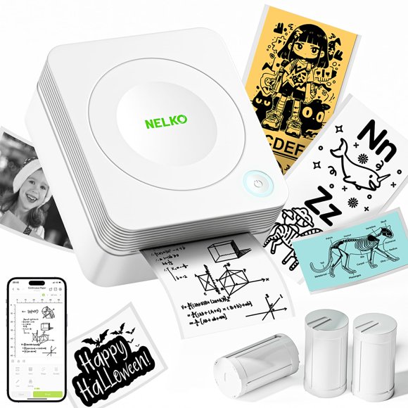 Impresora de pegatinas Nelko PM230 Mini Bluetooth con 3 rollos de papel